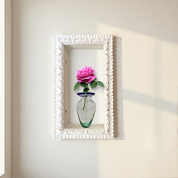 Hobby Lobby White Distressed Ornate Wood Composite Box Wall Frame Shelf - Picture 5 of 16